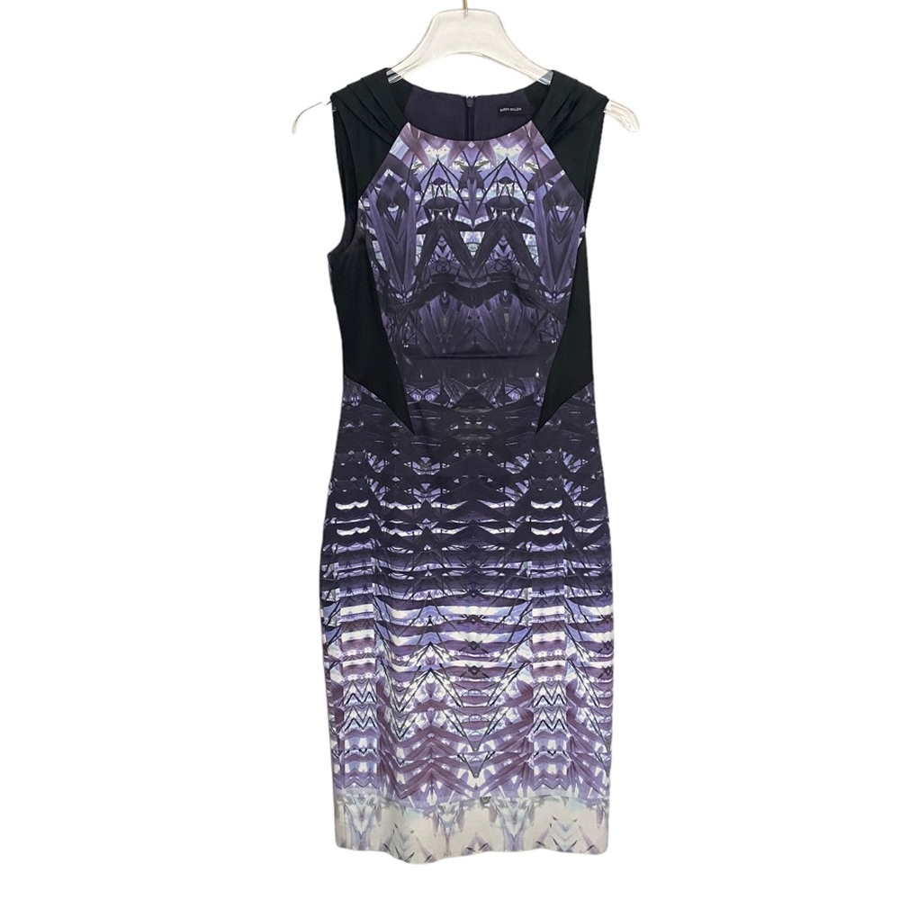 Karen Millen Abstract Sheath Dress Purple Black Ombre Size 6 Office To Cocktails